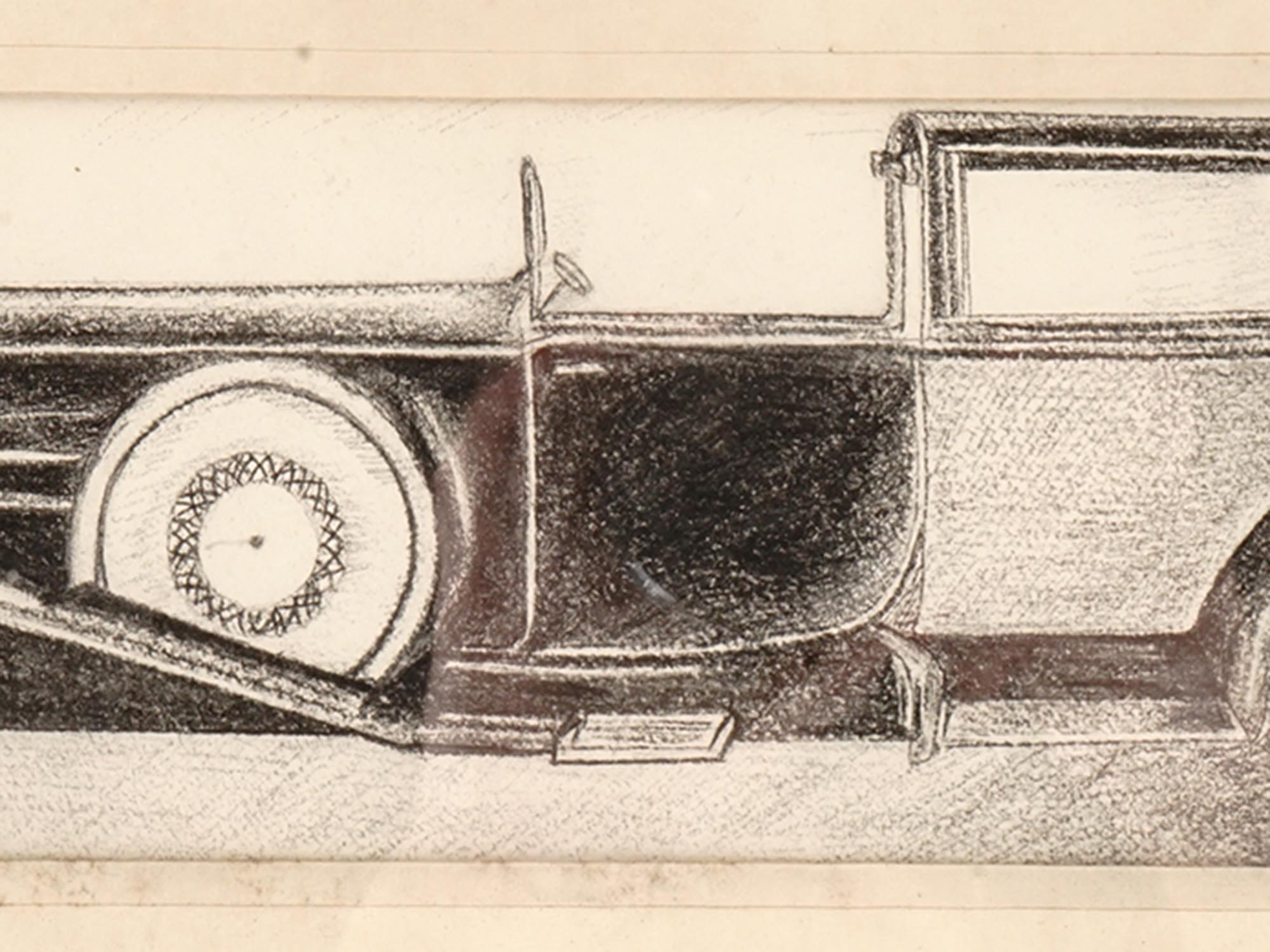 ANTIQUE PERSIAN GRAPHITE PENCIL PAINTING OF CAR PIC-2